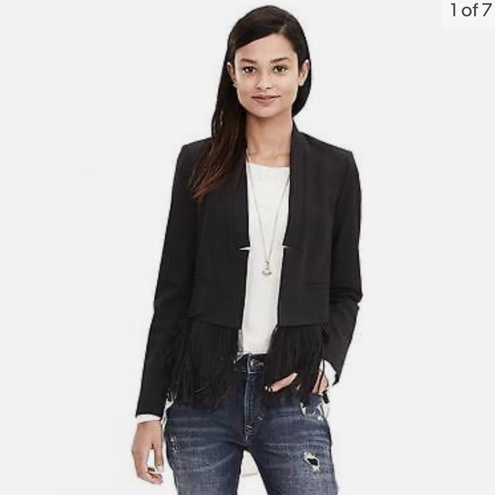 Banana Republic Blazer Jacket with Fringe Bottom NWT  size 2. Jet Black - Picture 3 of 11